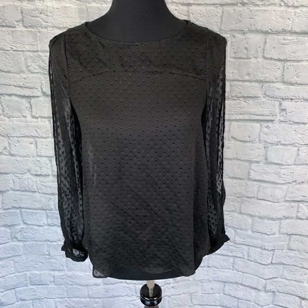 BCBGENERATION women XS sheer black Longsleeve top w/scallop cross back